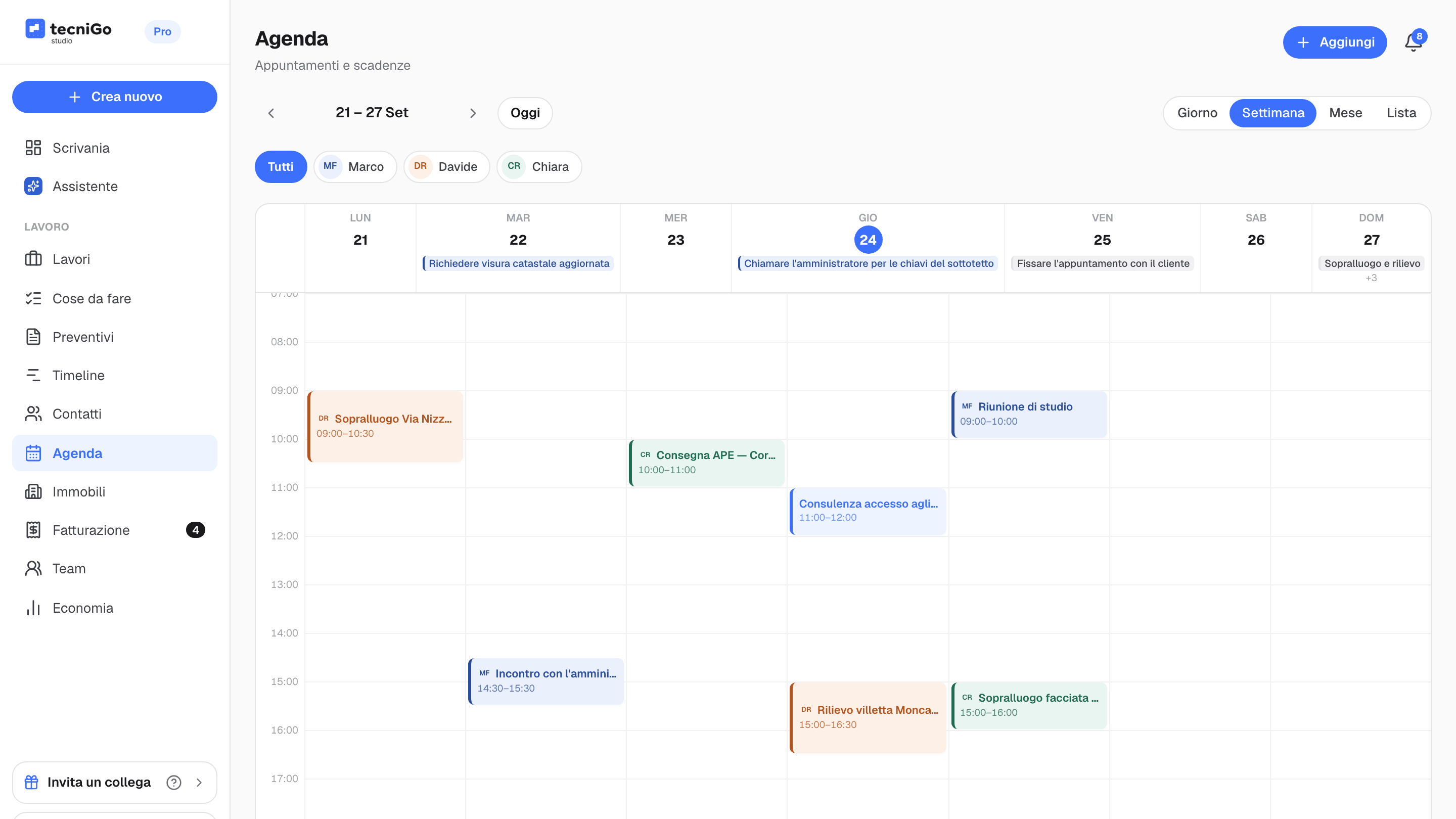 Come usare agenda, scadenze e timeline di tecniGo Studio (anche con Google Calendar)