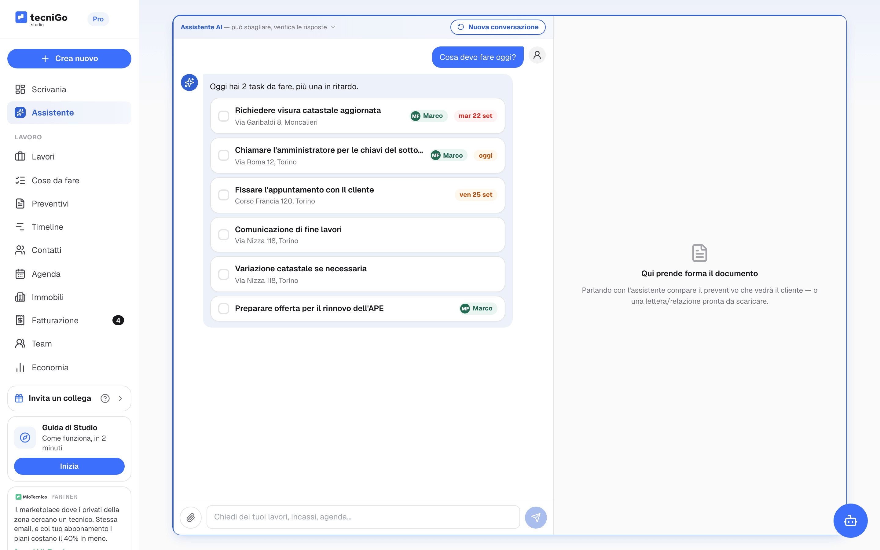 Risposta dell'assistente AI alla domanda Cosa devo fare oggi con le attività e gli appuntamenti del giorno