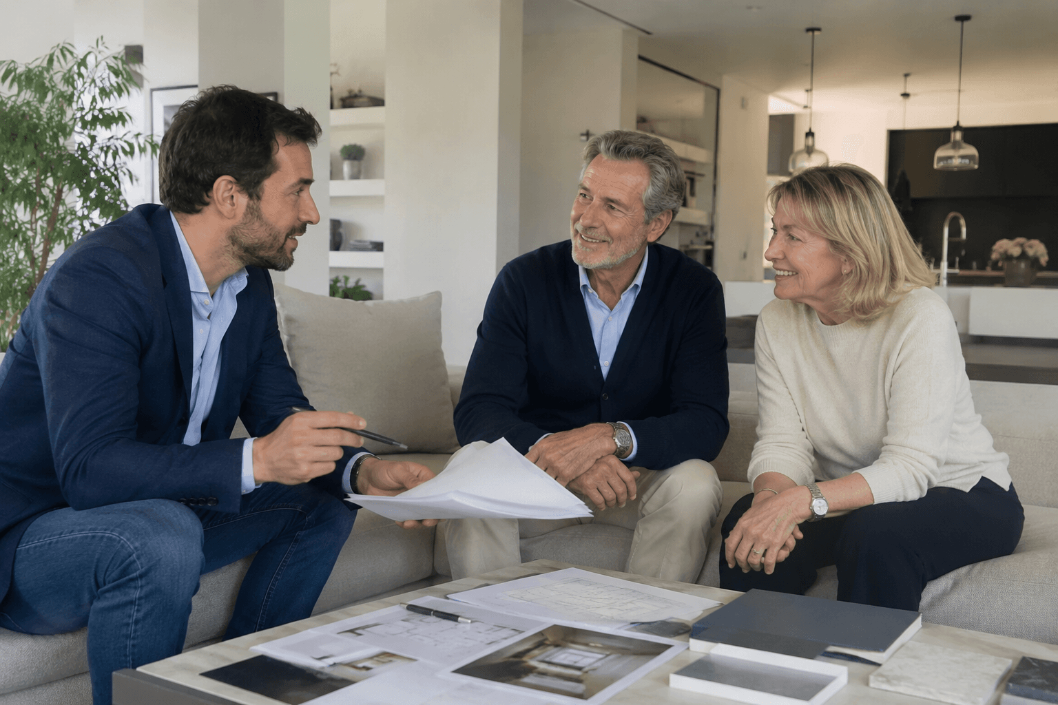 Consulenza di uno studio tecnico con clienti privati, planimetrie e documenti casa in Italia